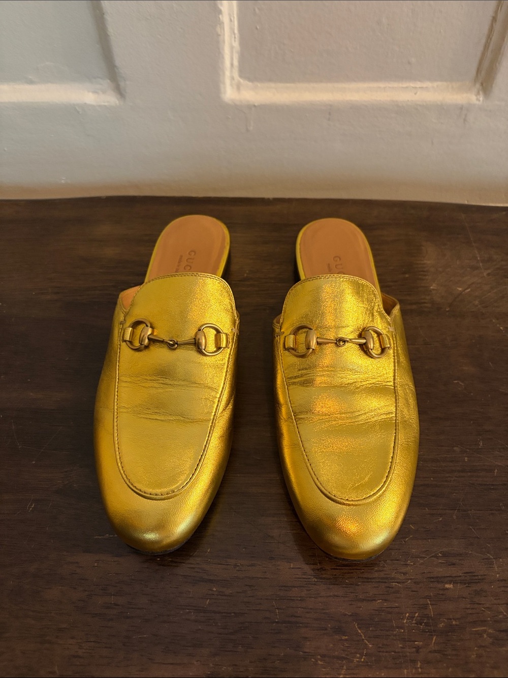 Gucci Metallic Gold Princetown Horsebit Leather Mules